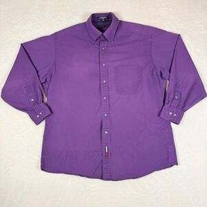 Vintage Tommy Hilfiger Mens Purple Button Down Shirt 16 32-33 Long Sleeve